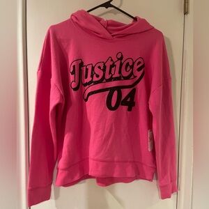 Justice 04 pink girls xl hoodie long sleeve with black glitter logo